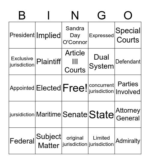 Judicial Branch Bingo Card