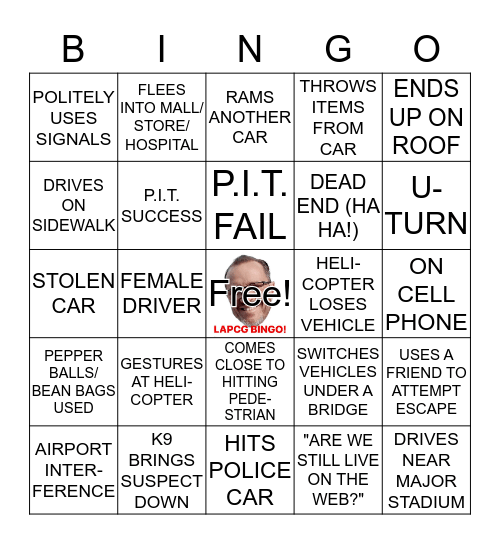 LAPCG OFFICIAL PURSUIT BINGO Card