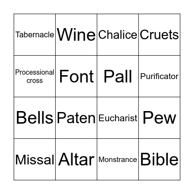 Liturgical Bingo  Bingo Card