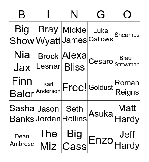 Monday Night Raw Bingo Card