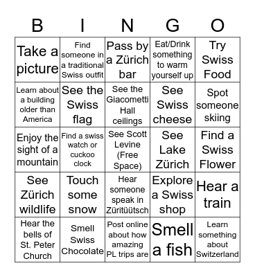 Zürich Bingo Card