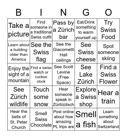Zürich Bingo Card