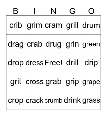 cr, gr, dr Bingo Card