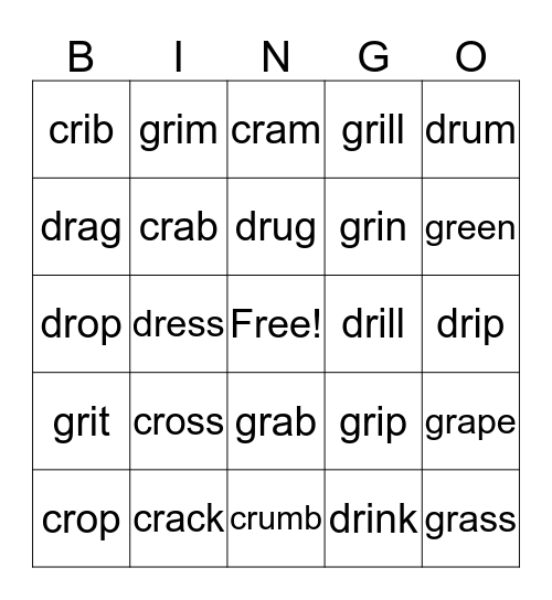 cr, gr, dr Bingo Card