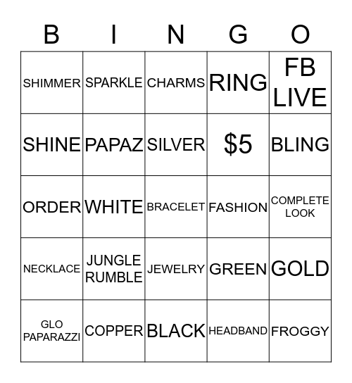 GLO PAPARAZZI  Bingo Card