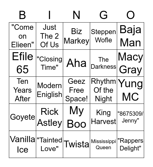 Jimmy Geez Bingo Card
