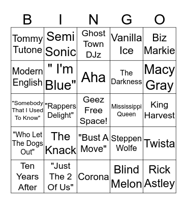 Jimmy Geez Bingo Card