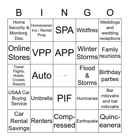 LIFE EVENT Bingo Card