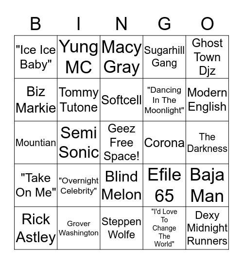 Jimmy Geez Bingo Card
