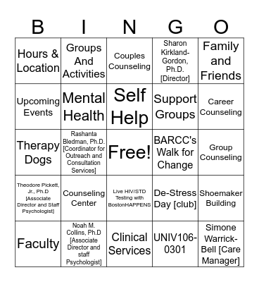 Counseling Center Bingo Card
