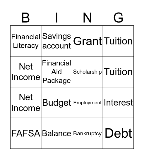 Financial Literacy  Bingo Card