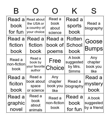 Library Reading Bingo Card