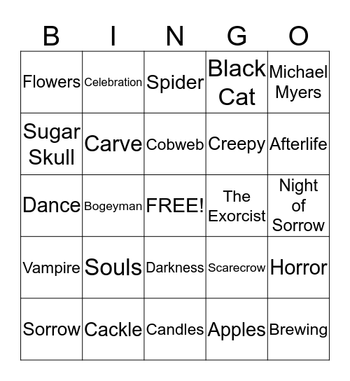 Halloween 2013 Bingo Card