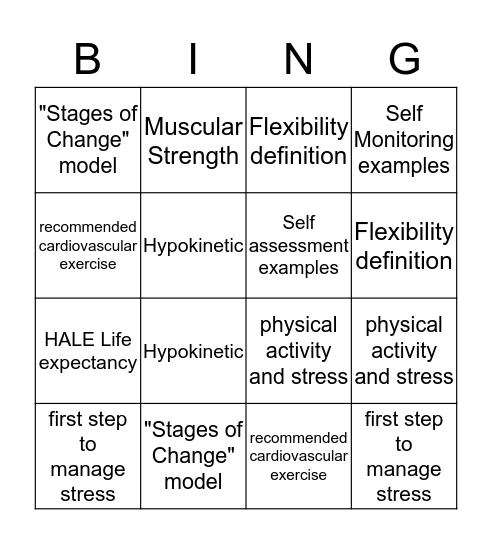 Health & Wellness Quiz Review Bingo Card