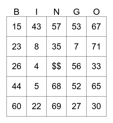 American Legion Post #168 Bingo Card