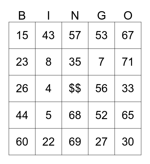 American Legion Post #168 Bingo Card