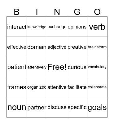 English 3D Bingo Card