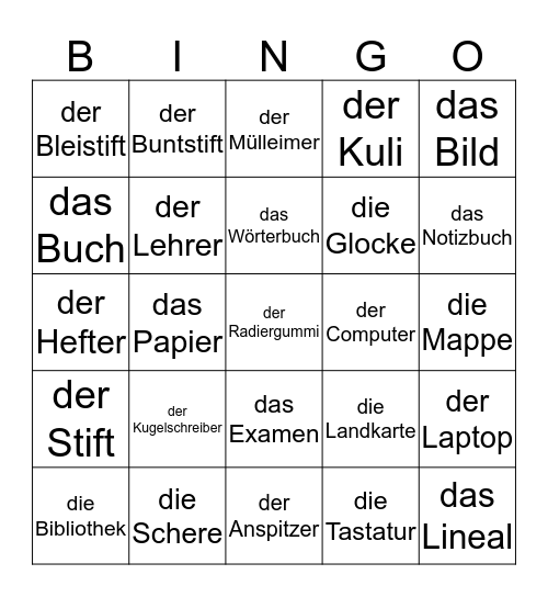 In der Schule Bingo Card