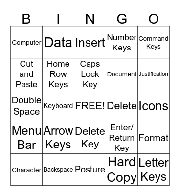 Keyboard Terms Bingo Card