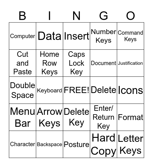 Keyboard Terms Bingo Card