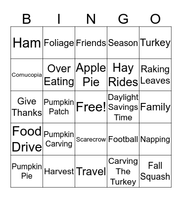 The Fall/Thanksgiving Bingo Card