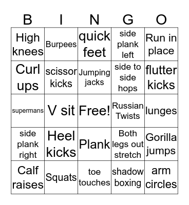 Fitness Bingo Card