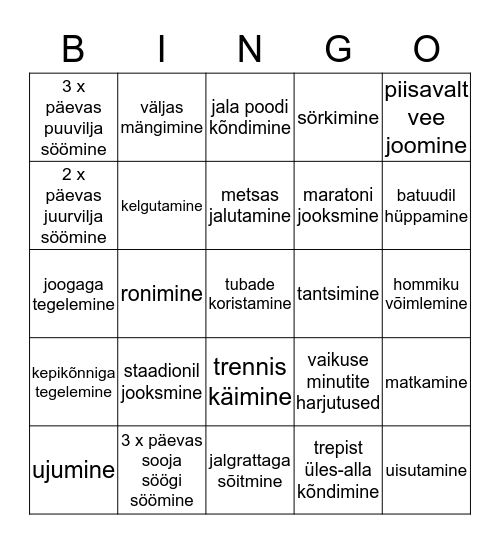 Tervisliku eluviisi BINGO Card
