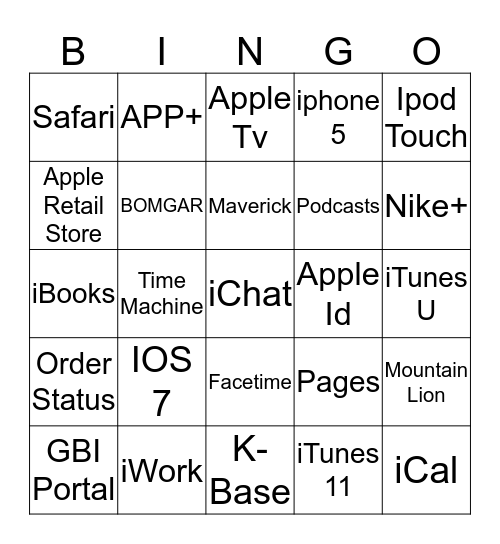 APPLE CARE 101  Bingo Card