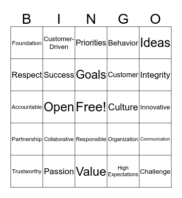 Verscend Values Bingo Card