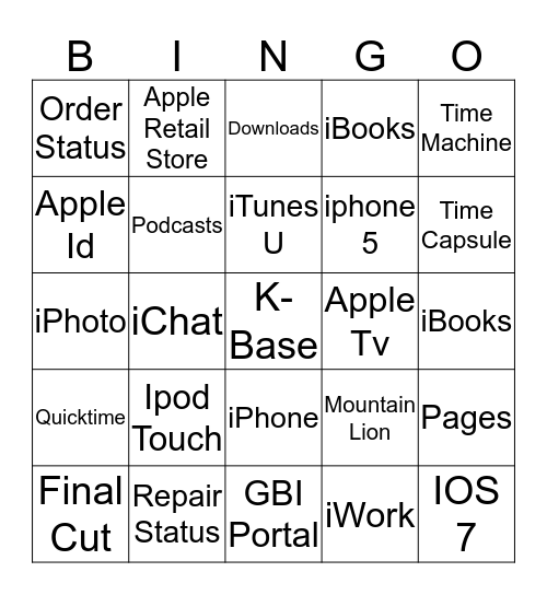 APPLE CARE 101  Bingo Card