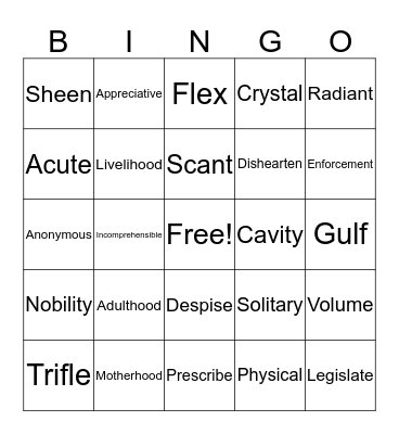 Lesson 4 Bingo Card