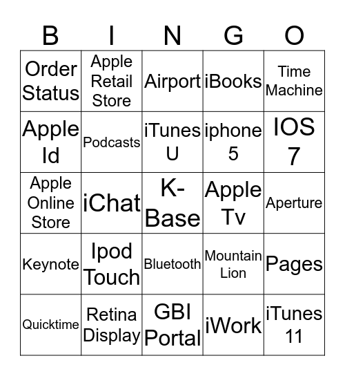 APPLE CARE 101  Bingo Card