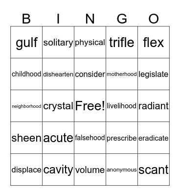 Lesson 4 Bingo Card