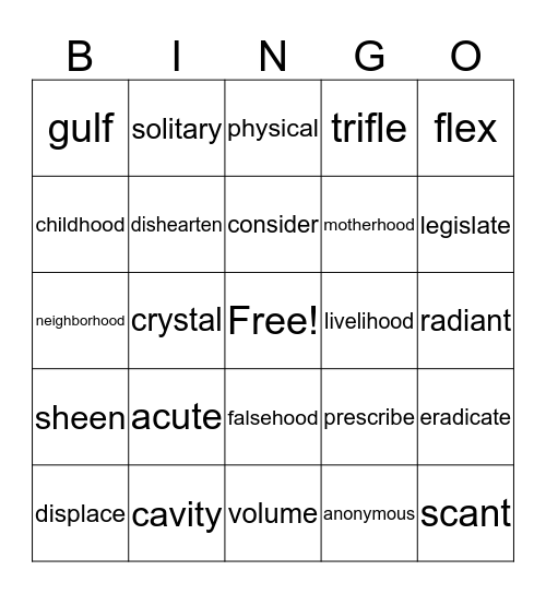 Lesson 4 Bingo Card