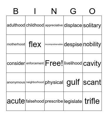 Lesson 4 Bingo Card