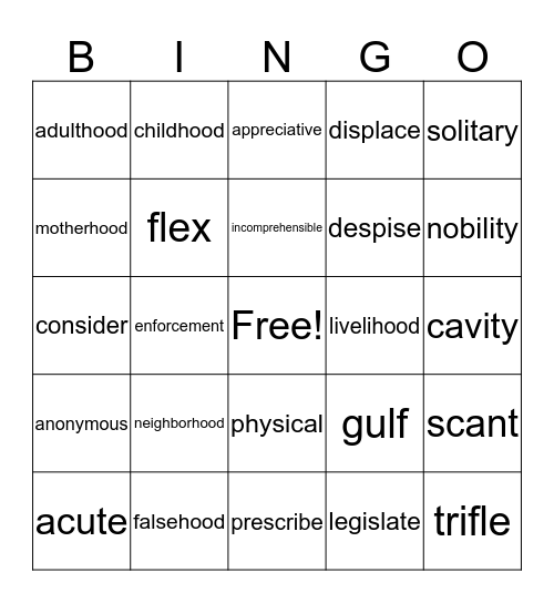 Lesson 4 Bingo Card