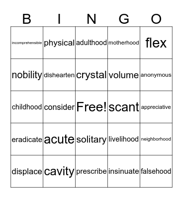 Lesson 4 Bingo Card