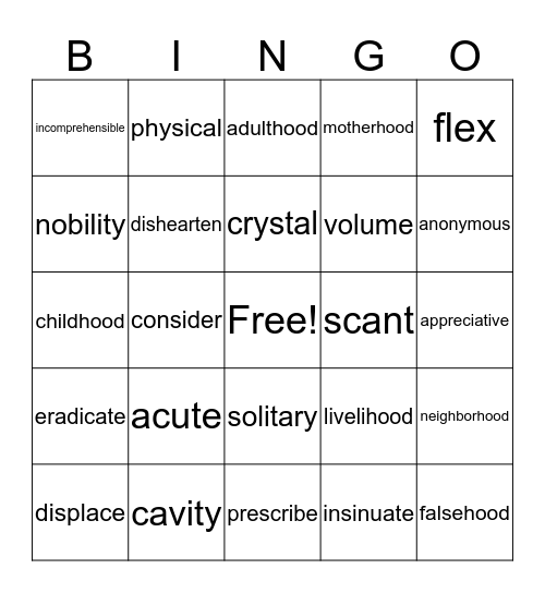 Lesson 4 Bingo Card