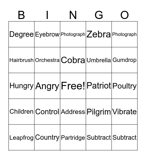 Medial Position R Blends Bingo Card