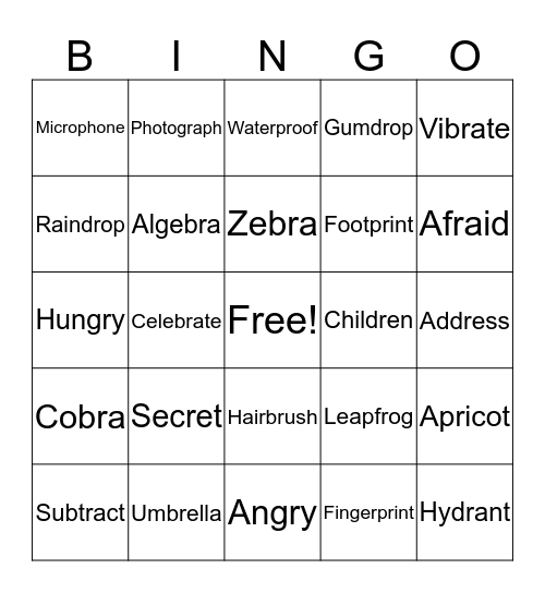 Medial Position R Blends Bingo Card