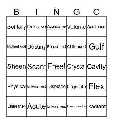 Lesson 4 Bingo Card
