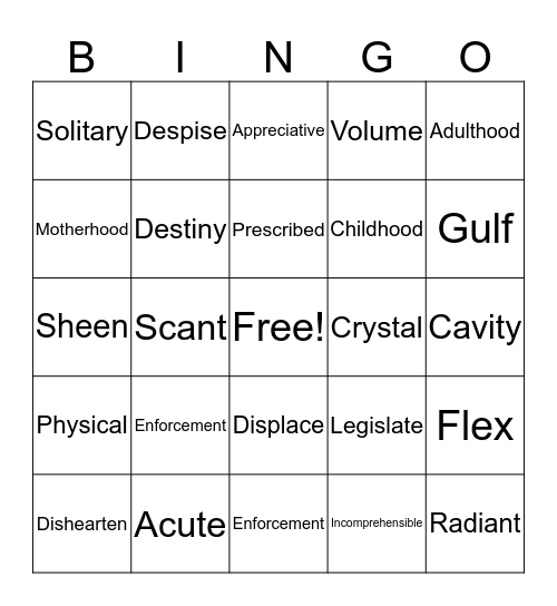 Lesson 4 Bingo Card