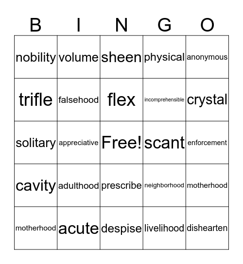 Lesson 4 Bingo Card