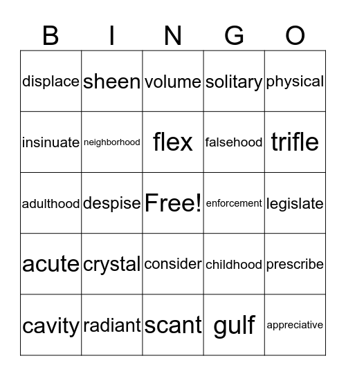 Lesson 4 Bingo Card