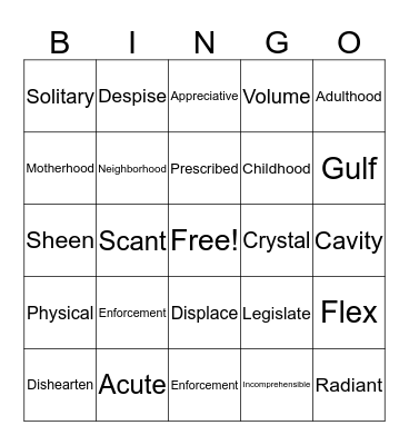 Lesson 4 Bingo Card