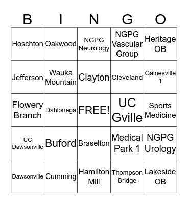 Centers Bingo Card