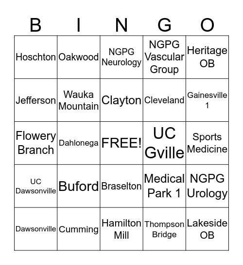 Centers Bingo Card