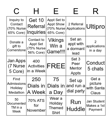 Admissions Holiday Bingo Card