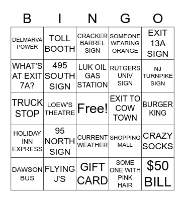 COTLW BUS TRIP Bingo Card