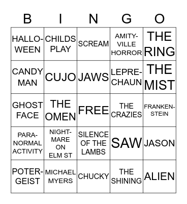 MOVIES AND VILLIANS Bingo Card